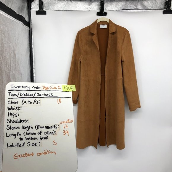 Zara Camel Brown Faux Suede Lightweight Midi Trench Coat EUC size S - Picture 15 of 16